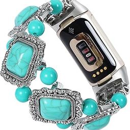 FTWIND Compatible with Fitbit Charge 5/6 Band Agate Natural Gemstone Beads Western Bracelet for Women Energy Stones Healing Crystal Chakra Tree of Life-image-19