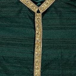 Pulse Weaves Men's Unstitched Ethnic Kurta Fabric Set, Poly Raw Silk with Santun Silk, 3 Meters, Bottle Green, Upto 5XL-picture-17