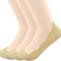 RAMANUJA No show Anti Skid lace Socks | Foot Cover For Women | Flat Invisible Liner | Transparent Ultra Thin Lace Invisible Summer socks - Pack of 3 (Beige)-picture-44