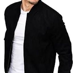 CASUAL JACKET For Men's Loopknit Full Sleeve Regular Fit Solid Bomber Jacket (Color Black)-picture-34