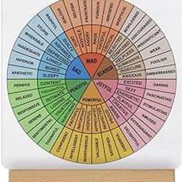 Sarvada Decor Mental Health Sign Mood Wheel Sign Wheel of Feelings Emotions Wood Sign with Easel for School Therapy Office Classroom Desk Shelf Décor-image-83