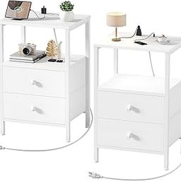 KAI-ROAD White Nightstands Set of 2 with Charging Station, Bedroom Night Stand Set 2 Small Night Stands with Drawers and Shelf Storage End Table Dorm Bedside Table Modern-picture-14