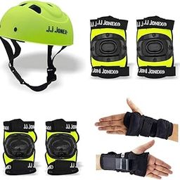 JJ JONEX Skating Guard, Protective Skating Guard Kit | Skate, Cycling Protection Set | Multi Sport Gear for Children Age 5-16 Years, Helmet Elbow Guards Knee Caps & Hand Gloves,Green Size M-image-45