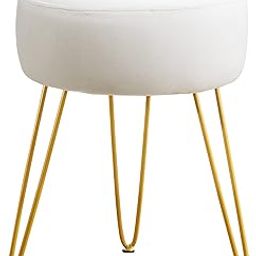 LUE BONA Vanity Stool, White Vanity Stools for Makeup Room, Round Ottoman Foot Stool, Velvet Footrest Vanity Chair for Bathroom Vanity, Bedroom, Living Room, Entryway, Offices-image-27