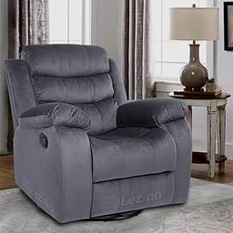 LEZINO 1 Seater Manual Rocker Revolving 360 Recliner Chair in Suede Grey Fabric (Swivel Rocker Manual, Grey, Single Seater)-image-9