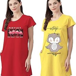 Women’s Cotton Nighty | Printed Knee Length Nighty |Short Sleeve Nighty |Short Nightdress| Long T-Shirt | Sleepwear & Casual Wear Nighty (Pack of 2)-image-24