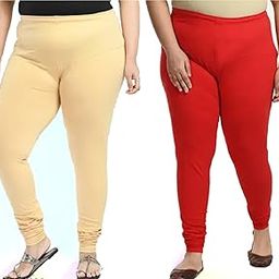 Womens Oversize Leggings Full Length-Pack of 2-Skin,Red-image-81