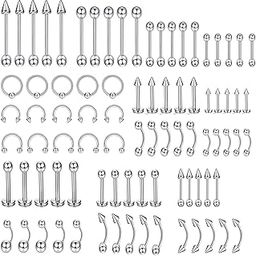 85 pcs Stylish Piercing Stainless Steel Body Jewelry Set for Women and Men For Lip, Tongue, Eyebrow, Nipple, Belly-Button, Nose Piercings Piercing Art-image-32