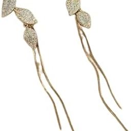 Gold Long Chain Tassel Earrings Crystal Alloy Stud Earring ()-image-72