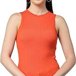Womens Knitted, Ribbed Cotton Fitted Sleeveless Round Neck Cami Tank Top for Women Stylish-image-11