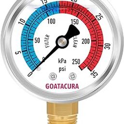 GOATACURA 0-35psi/250kpa Glycerin Filled Pool Filter Pressure Gauge, 2" Dial Size, 304 Stainless Steel Case, 1/4" NPT Lower Mount, with High Accuracy, for Measuring Water Pressure-27