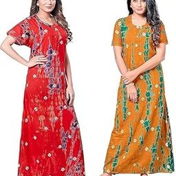 Women's Cotton Printed Maxi Nightgown Nighty for Women Ankle Length Night Dress - Pack of 2, Free Size (NGTD)-image-10