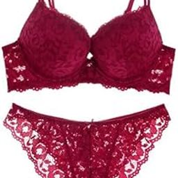 Women Bridal Padded Maroon Lingerie Set 30B-picture-44