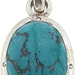 sahiba gems Silver 7.25 Carat Natural Turquoise (Firoza) Gemstone Pendant (Chandi Locket)-picture-4
