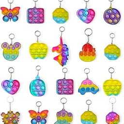 AFFORDY COLLECTION Pop It Keychains (20pcs) | Fidget Toy | Stress Relief and Fun On-the-Go | Return Gift for every Occation | Pop It Keyrings | Random Designs will be Delivered (Pack of 20)-25