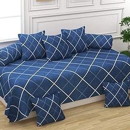 Hargunz Microfibre diwan Set 8 Piece, 1 Single bedsheet, 5 Cushion Covers and 2 Bolster Covers-N.Blue-image-9