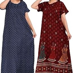 Stylish Cotton Printed Nighty for Women Sleepwear Half Sleeve Night Dress Maternity Wear Kaftan Maxi Full Lengh Nightdresses Combo of 2 Nighty-image-29