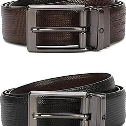 Men Textured Reversible Formal Italian Leather with Matt Gun Metal Buckle Belt-12