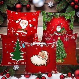 BALLEY Set of 5 Merry Christmas Knitting Throw/Pillow Cushion Covers Attractive (16" x 16" OR 40cm x 40cm) (Christmas 3 Design)-image-57