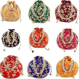 FASHIONS Rajasthani Style Royal Clutch Velvet Sequence Work Batwa Bag Combo Wristlets Ethnic Potli Combo For Women's Sequence Work Potli Combo Bridal Potli Combo-47