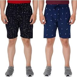 Men's Regular Fit Printed Cotton Shorts (Pack of 2)(GF_Shorts-New_P3_Navy_P6_Blue-S)-image-38