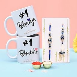 placid & co. Bhaiya Bhabhi Rakhi Gift Set Printed Ceramic Coffee Mug Fridge Magnet | Rakhi for Brother and Bhabhi Raksha Bandhan Rakhis Unisex Aduls Women Men-image-88