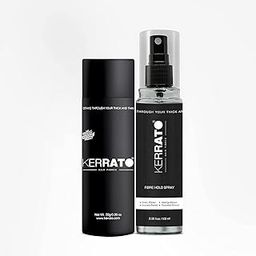 Kerrato Hair Fibres Combo Pack - 28g Jet Black Hair Fibers & 100ml FibreHold Spray | Instant Hair Loss Concealment | Long-Lasting, Natural Look | Safe & Effective Hair Thickening Solution-51