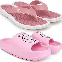 Combo Pack of 2 Slipper/Flip Flops/Slides/Clogs/Sandals for Women (V-Triangle Vs YW-Smiley)-image-53