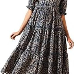 Women's Fit and Flare Pure Cotton Long Maxi Dress (SP-11 Blue)-50