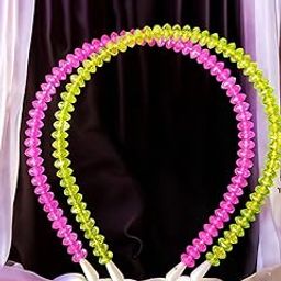 Rhinestone Crystal Beads Hairband Hoop Accessories for Women (Majenta & Green, Set of 2)-picture-22