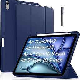 Robustrion Case Cover for iPad Air 11 inch M3 / M2 (2024/2025)/iPad Air 5th Generation Cover/4th Gen 10.9" with [Pencil Holder Right Side][Flexible Back][Auto Sleep Wake] and Stylus Pen - Navy-image-68