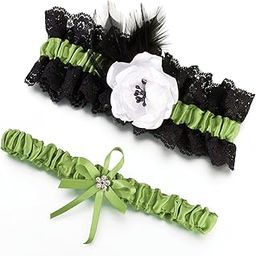 Lillian Rose Lime Green and Black Feather Wedding Garter Set-image-39
