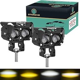 OTOROYS 2 Led LED Fog Lights, Motorcycle Auxiliary Spot Lights 40W White and Amber Projector Light for All Motorbike Cars SUV ATV (Pack 2)-image-7