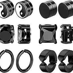 6 Pairs Stainless Steel Magnetic Earrings for Men Magnetic Clip On Earrings for Men Non Piercing Earrings Magnetic Earrings Unisex Cubic Zirconia Diamond Earrings, Metal, Cubic Zirconia-52