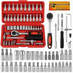 FABUNIK Tool Kit 46 Pieces Drive Socket Set Auto Repair Hand Tool Ratchet Wrench Set, Tools Kit for Automotive Repair, Household, Car & Bicycle Repairs Metric screwdriver Set with Storage Case-12