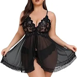 herryqeal Women's Lace Babydoll Nightgown Set with Panty-picture-47