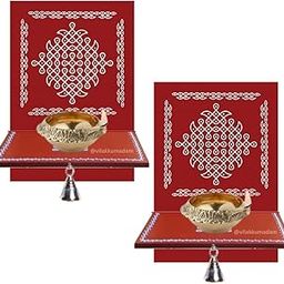 Hnadmade vilakku Madam 2 Piece | Wall Mount Diya Stand with Brass Bell | vilakku Madam for Home | Traditional Entrance Diya Stand-28