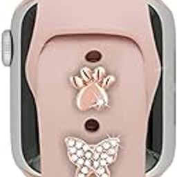 ONCRO® Rosegold metal alloy Decorative watch lucky Charms studs Rings Loops Smartwatch wrist band Jewelry Silicone Bands i-Watch Series 8 7 6 cat paw butterfly leaf Ornament Strap Accessories 3pc-image-53