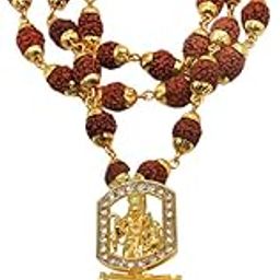 Religious Jewelry Loard Hanuman Damaru Locket With Rudhrasha Mala Gold Plated Brass Wood Necklace Pendant For Men And Boys-picture-10
