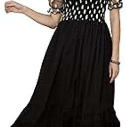 Women's Casual Puff Sleeves Crepe Floral Fit and Flare Dress-image-59