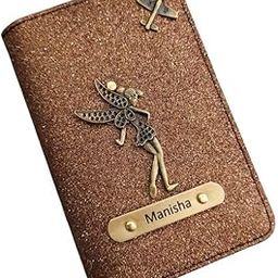 Personalised Trendy Passport Cover/Holder Women & Ladies, Travel assesories, Glitered Passport Cover, New Launched Name Passport Holder for Girls, Brown-picture-3