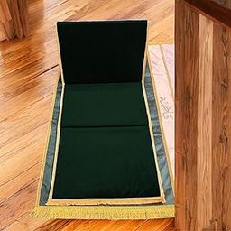 Zahrain Mart Foldable Prayer Mat with Strong Backrest (Green)-4