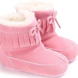 Baby Winter Boots, Pink Suede with Fur Lining, Fringe Design, Soft Sole-picture-16