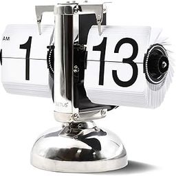 Betus [Retro Style] Classic Metal Mechanical-Digital Display Battery Powered Flip Desk Shelf Clock- 8 x 6.5 x 3 Inches (White)-1