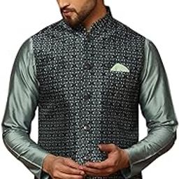 Men's Nehru Jacket Teal Ethnic Festive Traditional Waistcoat Cotton, Regular Fit-picture-40
