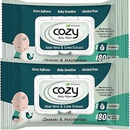 LADY HAWK 80 Cozy Baby Super Soft Wet Wipes for Little New Born with Aloe Vera and Vitamin E | 98% Pure Water. Value Pack Offer Wiping Tissue Baby Cleaning Wipes with Lid+ (FREE Fridge Magnet/Order)-16