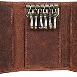 Rusitc Town Leather Zippered Key Organizer Keychain, Slim Compact Key Holder with Secure Hook, Keys Pouch Case-11