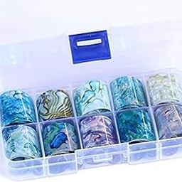 Feelhigh 10 Rolls Marble Peacock Color Design Foil Nail Art Polish Stickers Strips Set Marble Design Nail Transfer Decals Tips Manicure Decoration-picture-17