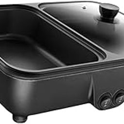 LR Decor E-Shop Electric Hot Pot with Grill Adjustable Temperature for Family Dinning Steaks Black-71