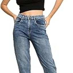 Women's High-Waisted Denim Mom Fit Jeans I Stretchable Ankle Length Clean Solid Relaxed Fit Pant I Stylish Pants with Curved Pocket for Office Party Home Girls-image-47